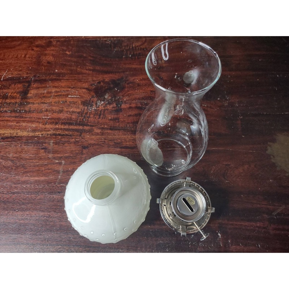 Vintage Hobnail Milk Glass Oil Lamp w/ Clear Chimney 12" Farmhouse Decor